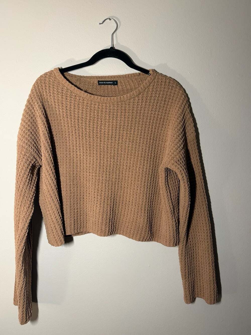 Moon & Madison Brown Textured Knit Cropped Sweater Size L